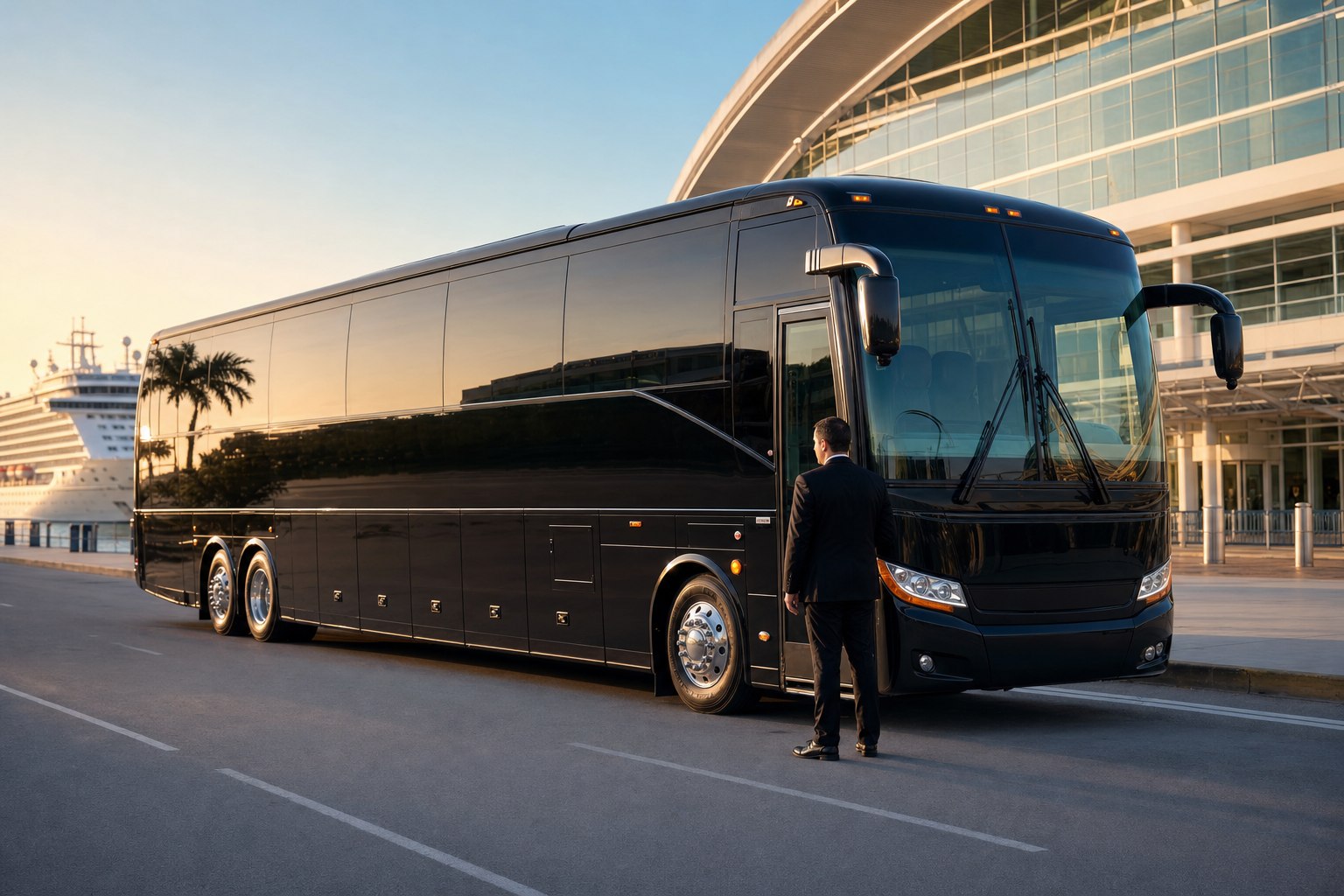 Black executive motor coach group transportation class example